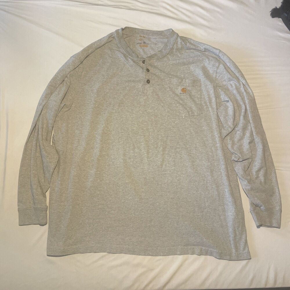 Carhartt Mens Original Fit Pocket Henley T-Shirt Size 2XL Gray Heavyweight LS